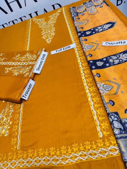 3 Pcs Women's Unstitched Embroidered Suit