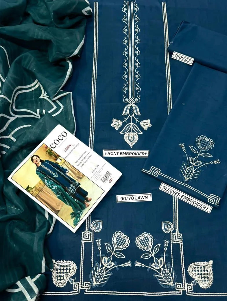 3Pcs Women's Unstitched Embroidered Suit