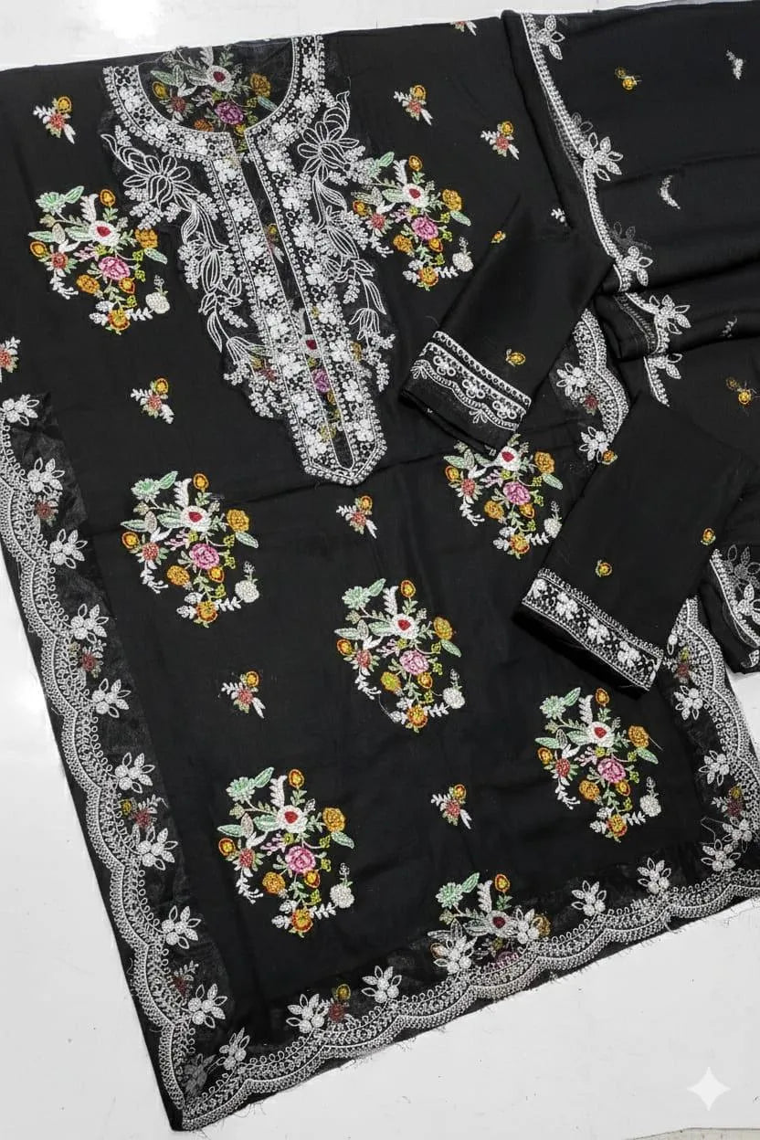 3Pcs Women's Unstitched Embroidered Suit