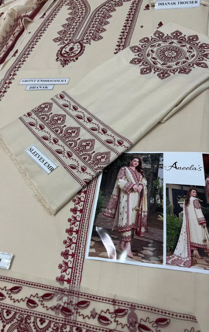 3Pcs Women's Unstitched Embroidered Suit