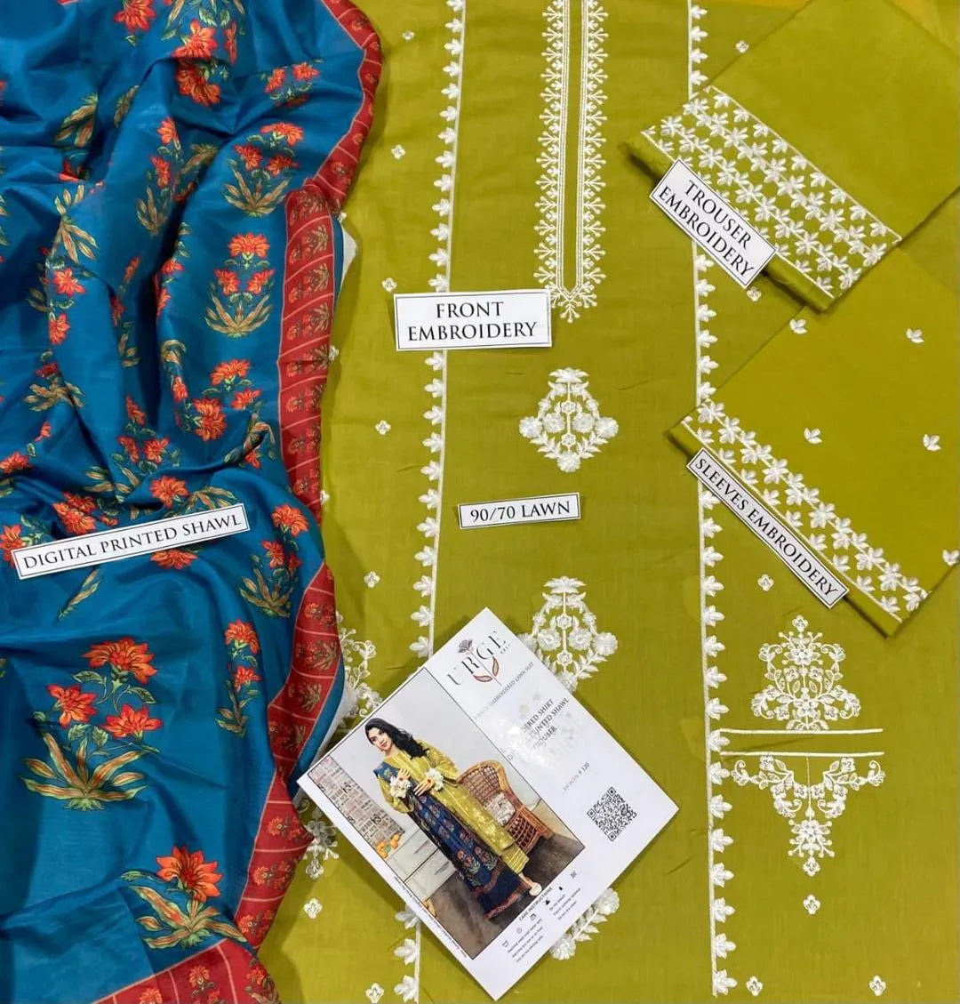 3Pcs Women's Unstitched Embroidered Suit