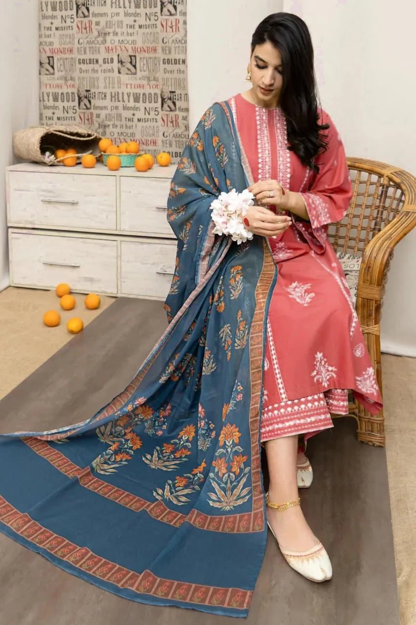 3Pcs Women's Unstitched Embroidered Suit