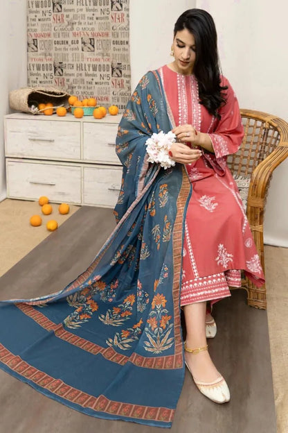 3Pcs Women's Unstitched Embroidered Suit