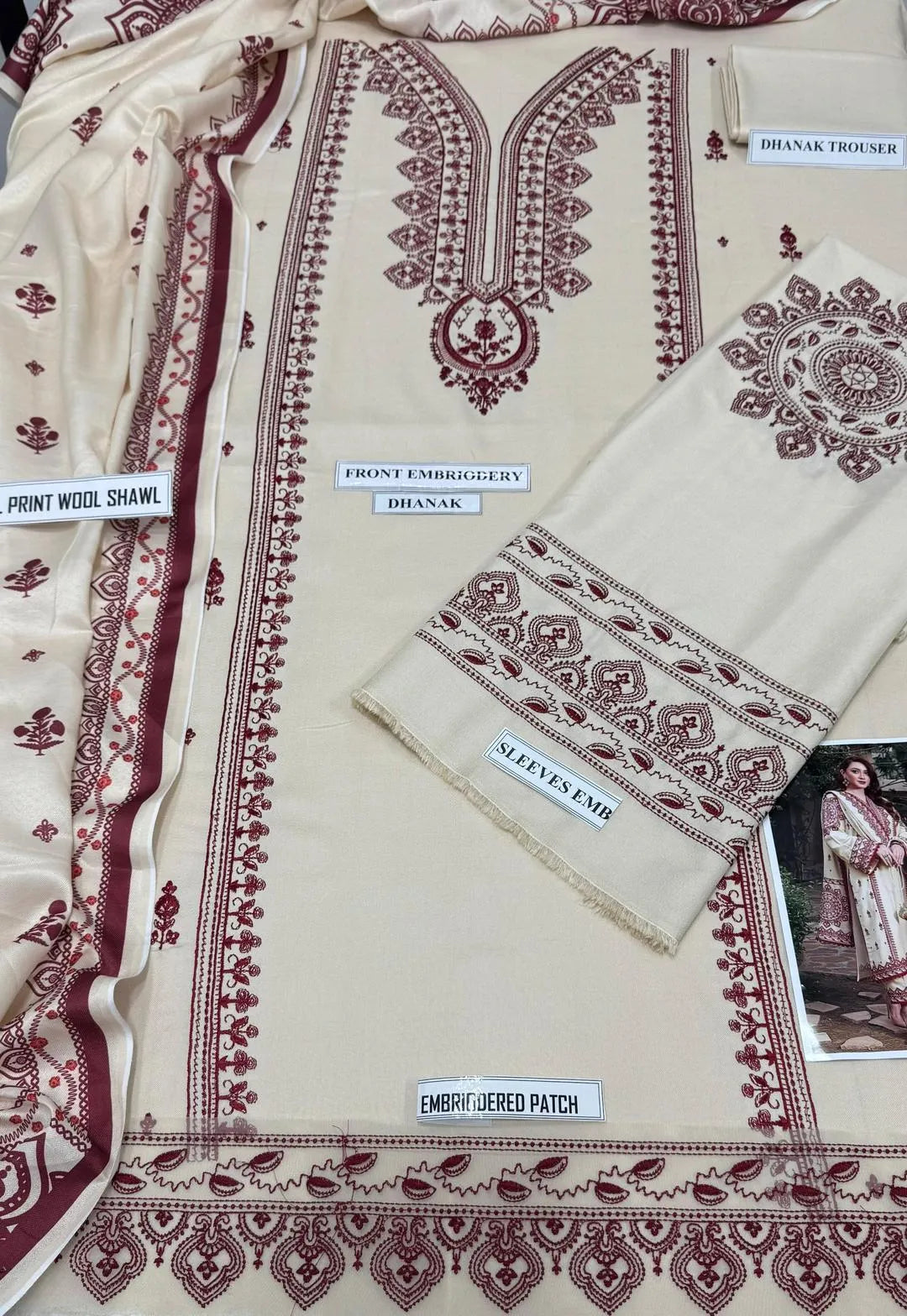 3Pcs Women's Unstitched Embroidered Suit