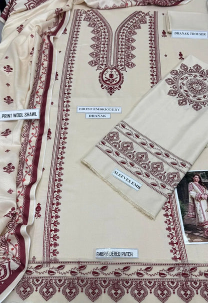 3Pcs Women's Unstitched Embroidered Suit