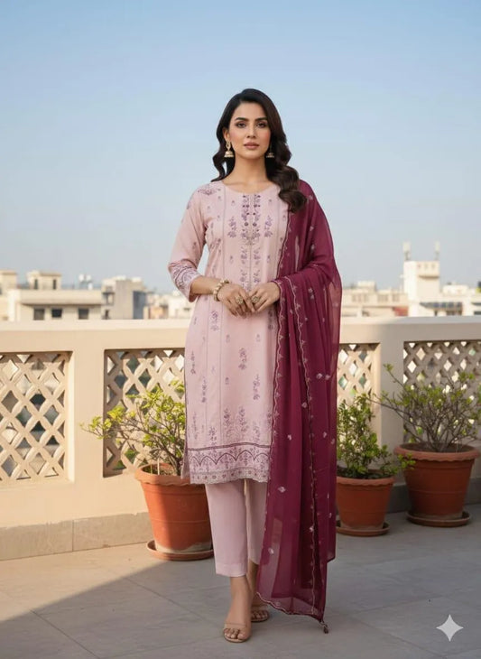 3Pcs Women's Unstitched Embroidered Suit