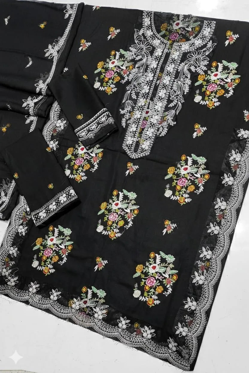 3Pcs Women's Unstitched Embroidered Suit