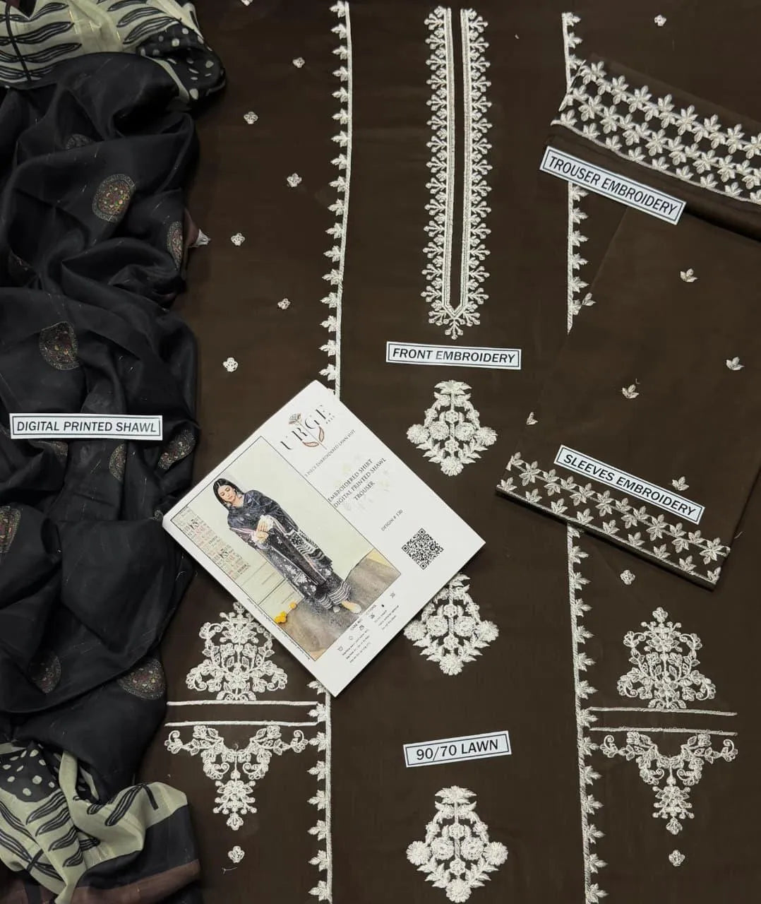 3Pcs Women's Unstitched Embroidered Suit