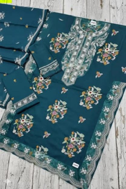 3Pcs Women's Unstitched Embroidered Suit