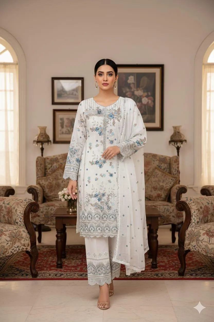 3Pcs Women's Unstitched Embroidered Suit
