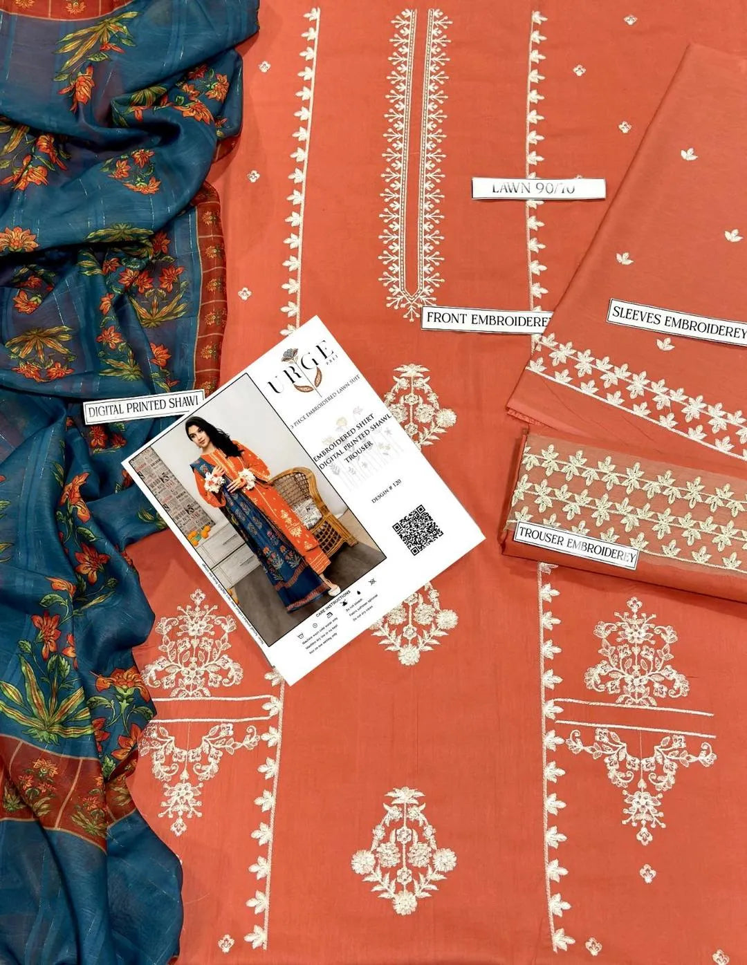 3Pcs Women's Unstitched Embroidered Suit