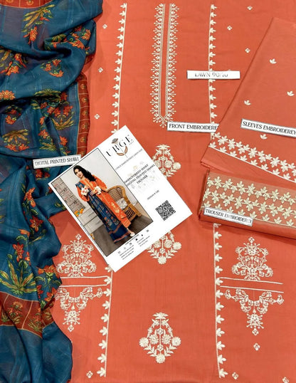 3Pcs Women's Unstitched Embroidered Suit