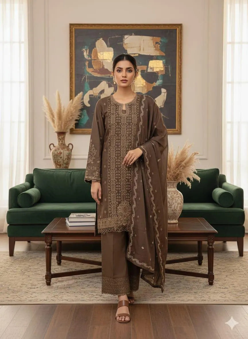 3Pcs Women's Unstitched Embroidered Suit