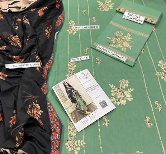 3 Pcs Women's Unstitched Embroidered Suit