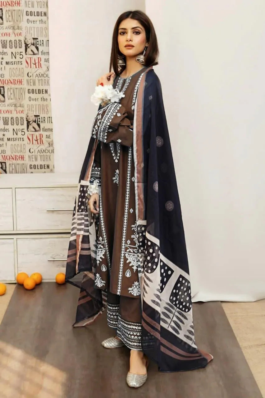 3Pcs Women's Unstitched Embroidered Suit