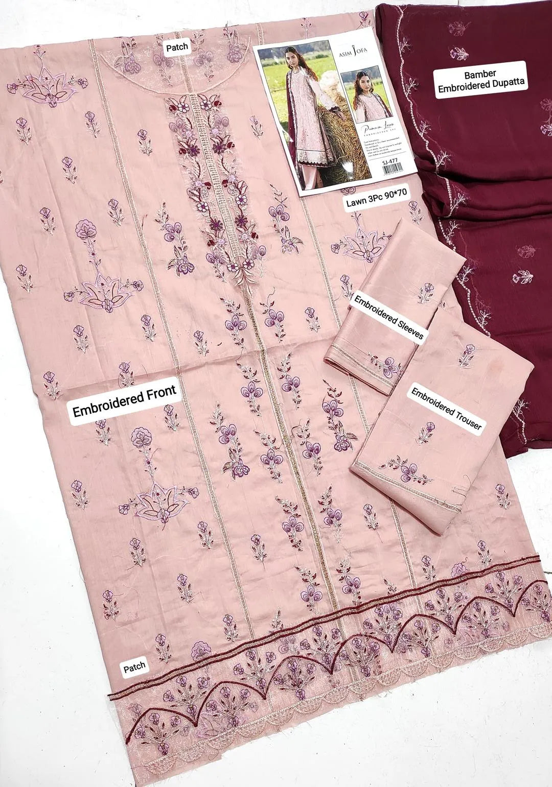 3Pcs Women's Unstitched Embroidered Suit