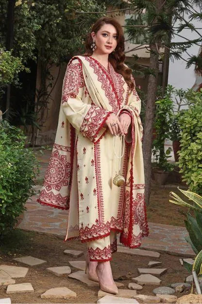 3Pcs Women's Unstitched Embroidered Suit