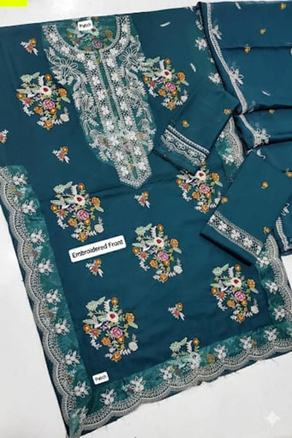 3Pcs Women's Unstitched Embroidered Suit