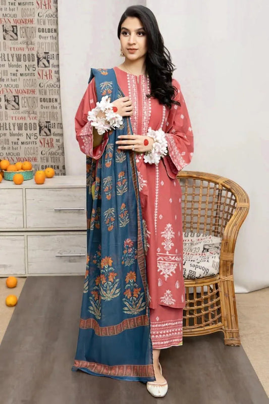 3Pcs Women's Unstitched Embroidered Suit