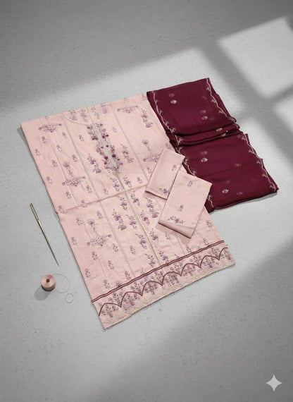 3Pcs Women's Unstitched Embroidered Suit