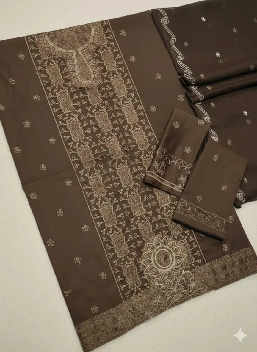 3Pcs Women's Unstitched Embroidered Suit