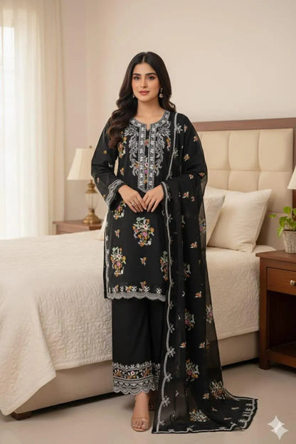 3Pcs Women's Unstitched Embroidered Suit