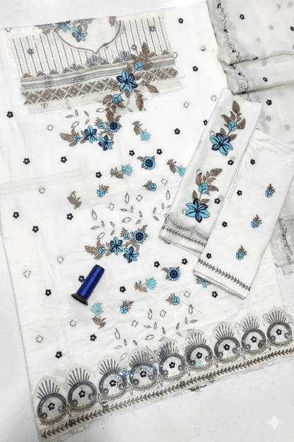 3Pcs Women's Unstitched Embroidered Suit
