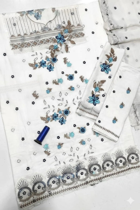 3Pcs Women's Unstitched Embroidered Suit